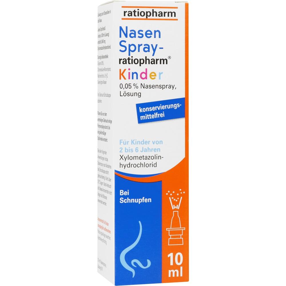 Verpackung eines Nasensprays f&uuml;r Kinder gegen Schnupfen.