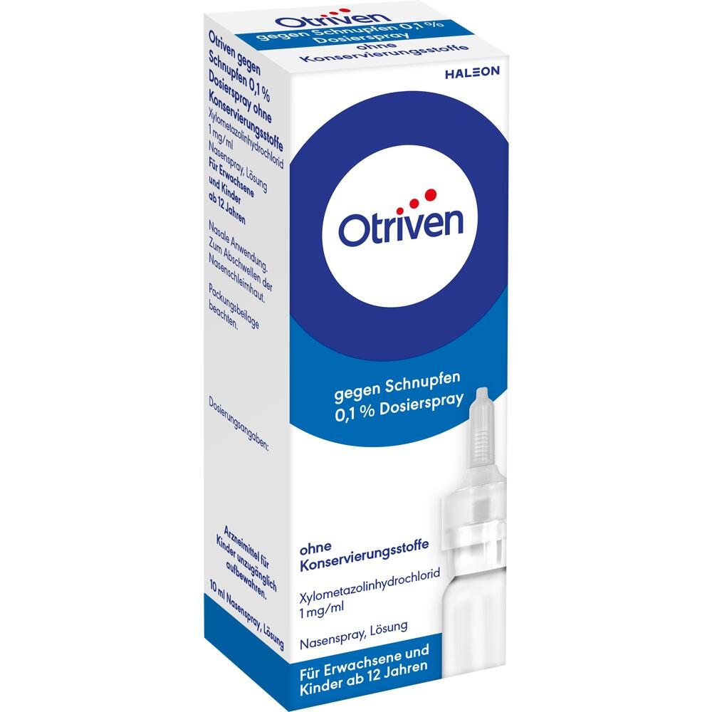 Eine Packung Otriven Nasenspray gegen Schnupfen f&uuml;r Erwachsene und Kinder ab 12 Jahren.