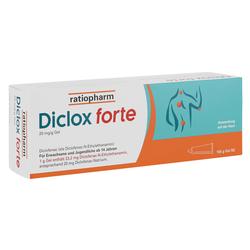 Eine Packung mit Diclox forte Schmerzgel von ratiopharm.